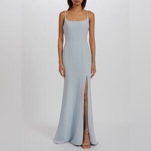 NWOT AMSALE BEATRIX DRESS GB235P spaghetti strap bridesmaid front split  blue 12